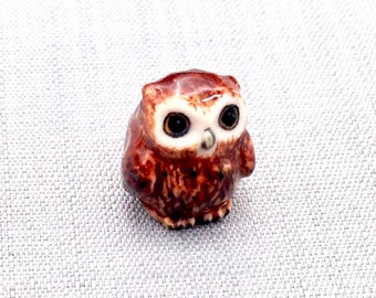Miniature Ceramic Baby Owl Bird Animal Cute Little Tiny Small Brown White Figurine Statue Decoration Hand Painted Collectible Craft Figure