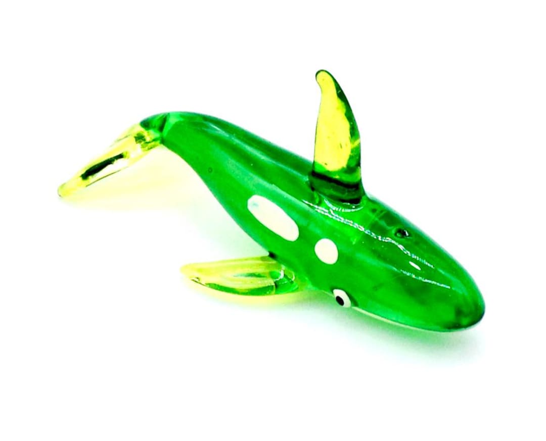 Hand Blown Glass Orca Killer Whale Little Animal Green White