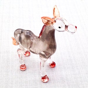 Mund geblasen Glas Miniatur Esel Pferd Pony Tier niedlich Transparent Grau Figur Statue Dekoration Sammler kleine Handwerk bemalte Figur