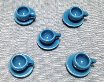 5 Miniature Dollhouse Coffee Cups Set Ceramic Cup Tea Drinks Glass Tiny Mugs Mug Plate Plates Blue Cute Small Supplies Drink Jewelry Decor