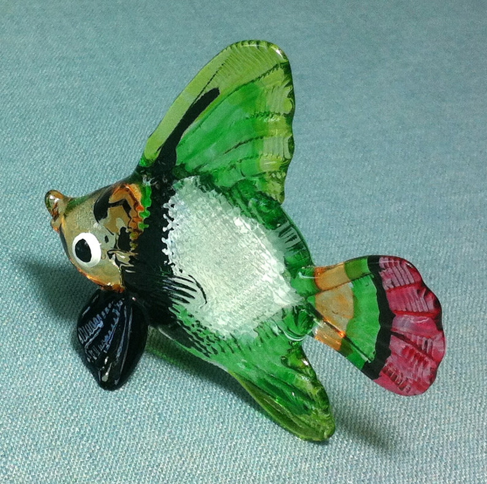 Hand Blown Glass Exotic Fish Sea Animal Cute Green Black White | Etsy