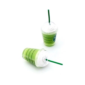 2 Miniature Dollhouse Iced Green Tea Frappuccino Mugs Small Cups Clear Plastic Cup Tiny Drinks Glasses Cute Supply Food Drink Jewelry 1/12
