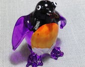 Hand Blown Glass Miniature Funny Penguin Bird Animal Cute Purple Orange Black Figurine Statue Decoration Collectible Craft Painted Figure