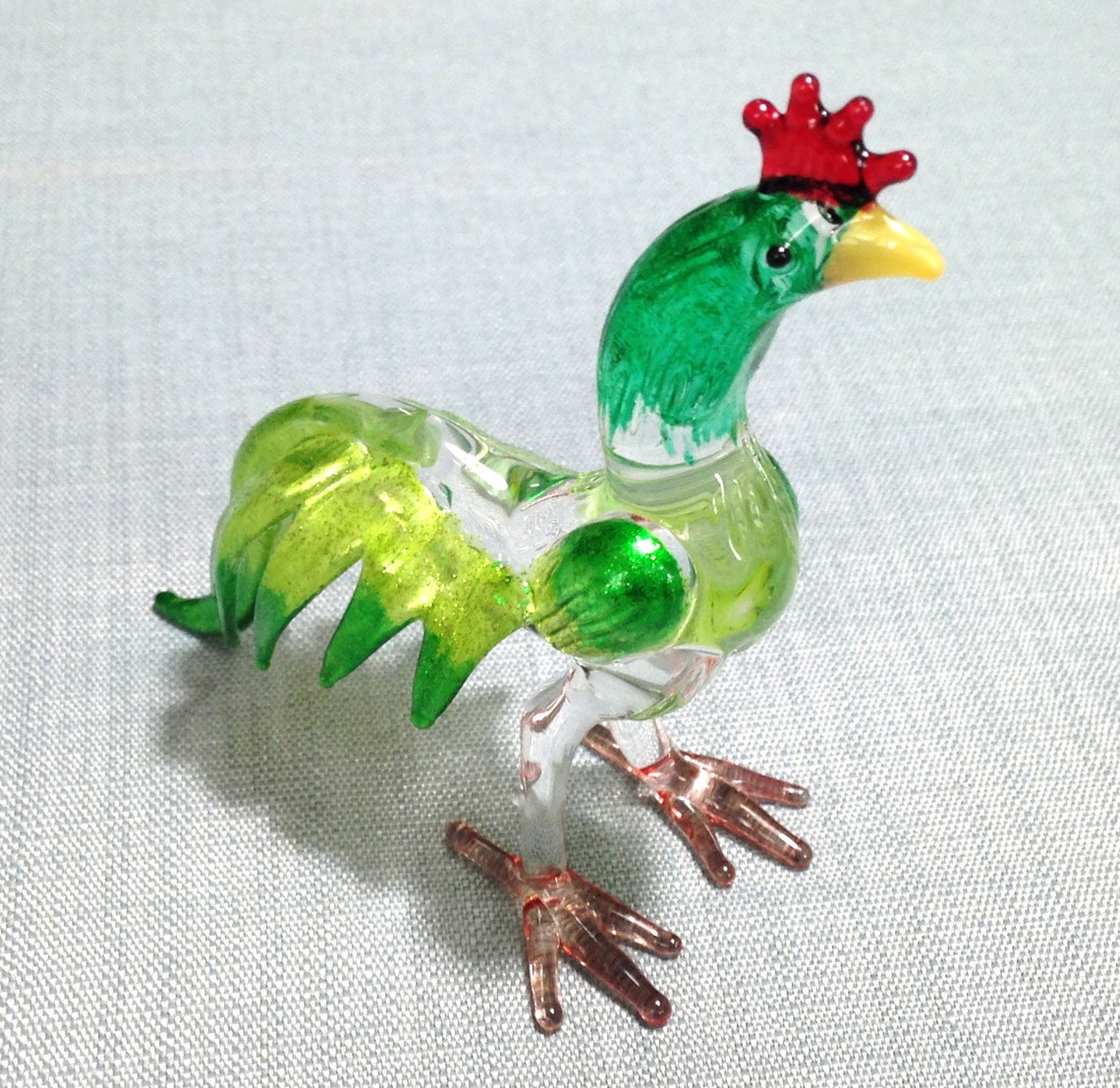 Hand Blown Glass Rooster Hen Chicken Animal Cute Green Red Etsy