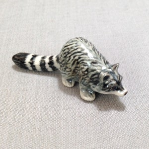 Miniature Ceramic Raccoon Wild Animal Cute Little Grey White Black Figurine Tiny Statue Small Decoration Collectible Hand Painted Craft Deco