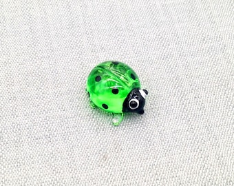 Miniature Hand Blown Glass Funny Ladybug Ladybird Tiny Insect Animal Green Black Figurine Statue Decoration Collectible Small Craft Painted