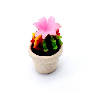 Artificial Miniature Dollhouse Cactus Plant Flowers Tree Green Red Clay Polymer Fimo Garden Flower Hand Made Supplies Ceramic Pot Decor 1/12