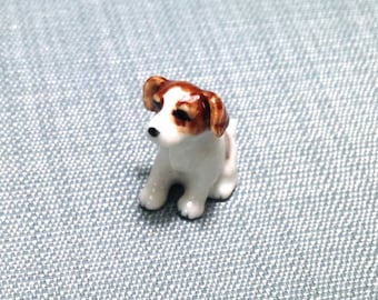 Miniature Ceramic Jack Russel Terrier Dog Mini Animal Cute Little White Figurine Tiny Statue Small Decoration Craft Collectible Hand Painted