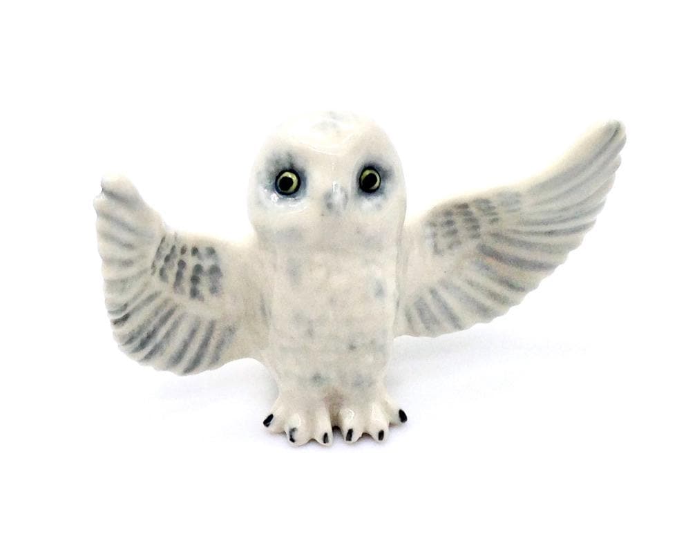 Miniature Ceramic Owl Bird Night Animal Little Grey White Figurine Small Statue Tiny Decoration Hand