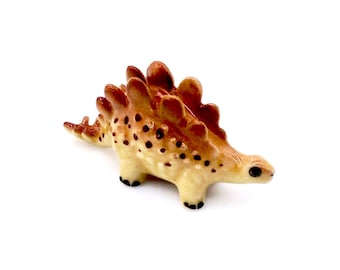 Miniature Ceramic Dinosaur Dino Stegosaurus Jurassic Animal Little Brown Figurine Tiny Statue Small Decoration Collectible Painted Figure