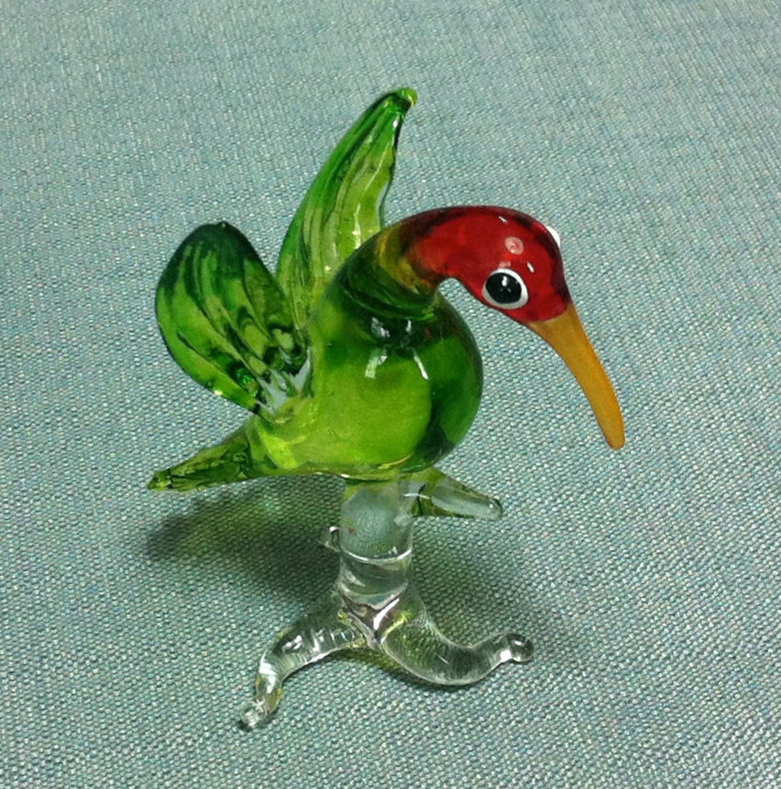 Hand Blown Glass Parrot Bird Animal Cute Green Red Figurine Etsy