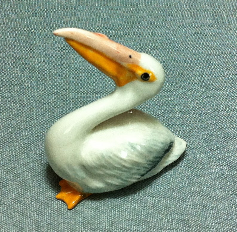 Miniature Ceramic Pelican Eating Fish Animal Cute Little Small Etsy