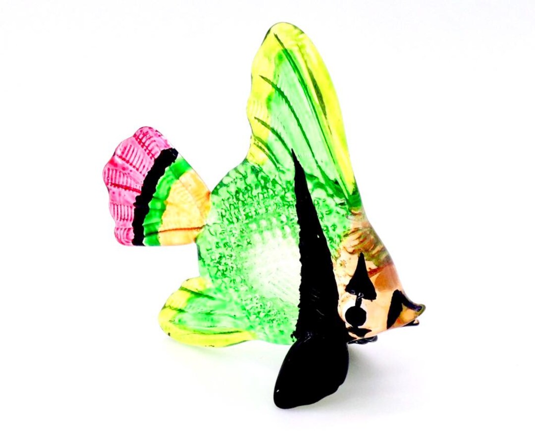 Fvm Fish Hand Blown Glass Miniature Fish Little Sea Animal Green Black White ...