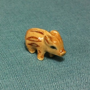 Miniature Ceramic Baby Young Wild Boar Animal Funny Cute Little Tiny Small Brown Figurine Statue Decoration Hand Painted Collectible Figure