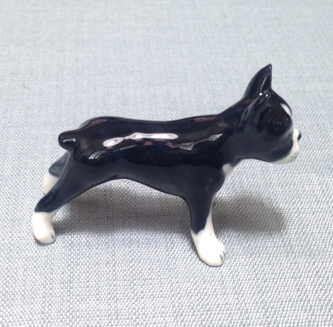 Miniature Ceramic Boston Terrier Dog Animal Cute Little Tiny Etsy