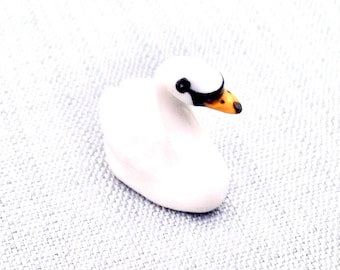 Miniature Ceramic Swan Bird Water Animal Funny Cute Little White Black Yellow Figurine Tiny Statue Small Decoration Hand Painted Collectible