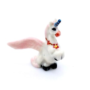 Miniature Ceramic Winged Unicorn Animal Little White Pink Figurine Tiny Statue Small Decoration Hand Painted Craft Collectible Figure