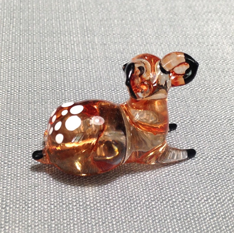 Hand Blown Glass Miniature Deer Fawn Laying Animal Brown | Etsy