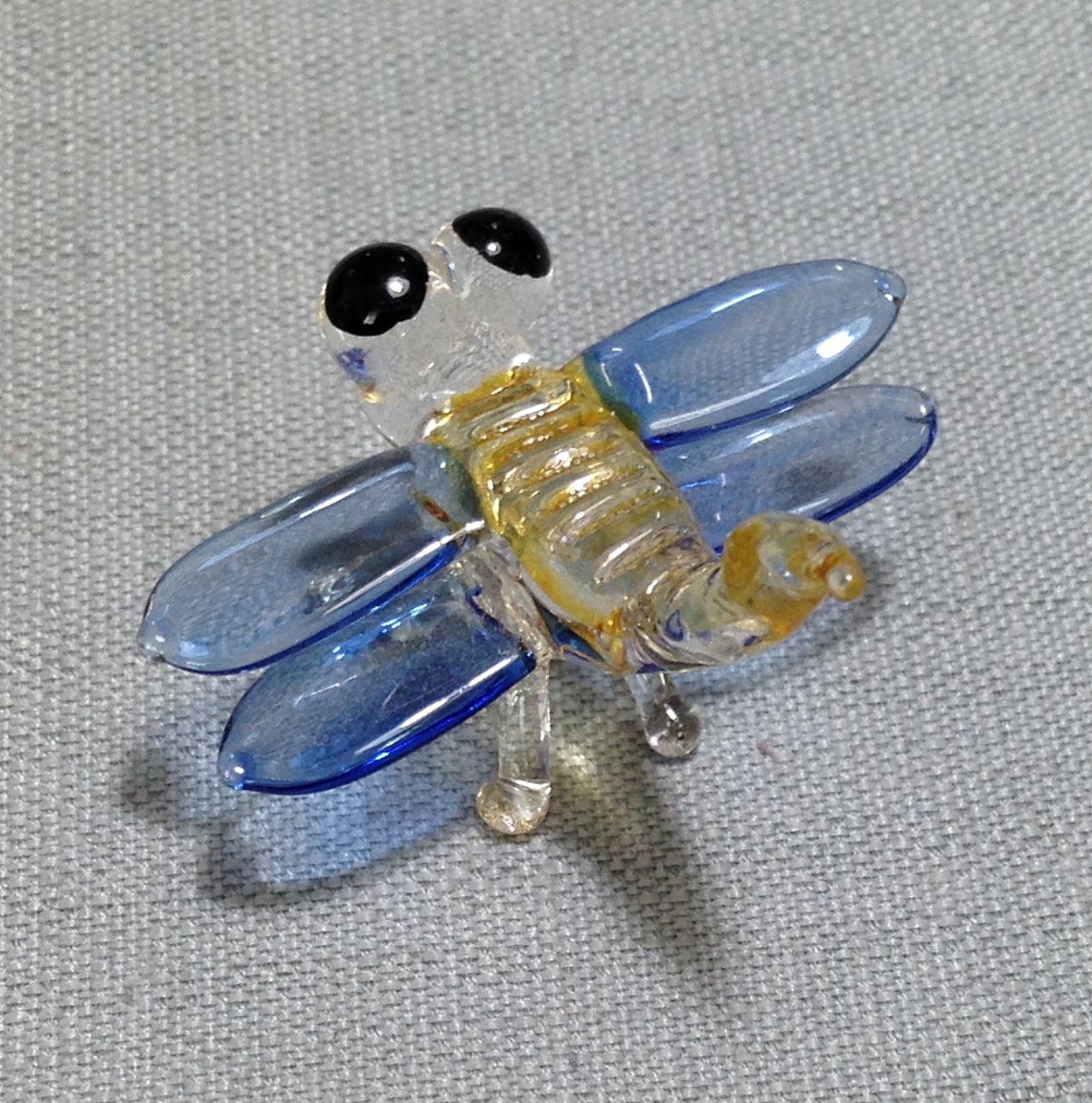 Hand Blown Glass Funny Dragonfly Insect Animal Cute Yellow Etsy