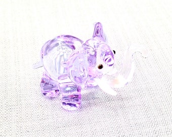 Hand Blown Glass Elephant Animal Miniature Purple Transparent Figurine Tiny Statue Decoration Collectible Small Craft Painted Figure Deco