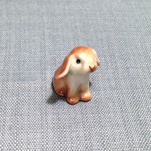 Miniature Ceramic Rabbit Bunny Baby Animal Cute Little Funny Brown Figurine Tiny Statue Small Decoration Hand Painted Craft Collectible Deco