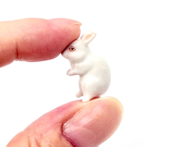 Miniature Ceramic Rabbit Standing Bunny Mini Baby Animal Little