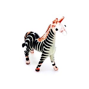 Hand Blown Glass Miniature Zebra Horse Animal Cute Little Black White Figurine Tiny Statue Decoration Collectible Small Painted Craft Figure