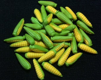 20 Miniature Dollhouse Ears of Corn Clay Polymer Yellow Green Corns Vegetables Veggies Cute Little Small Supply Food Jewelry Craft Deco 1/12