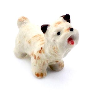 Miniature Ceramic Bichon Maltese Dog Puppy Animal Cute Little White Brown Figurine Small Statue Tiny Decoration Collectible Painted Figure