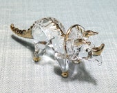 Miniature Hand Blown Glass Dinosaur Triceratops Jurassic Animal Transparent Figurine Statue Decoration Collectible Small Craft Painted Deco