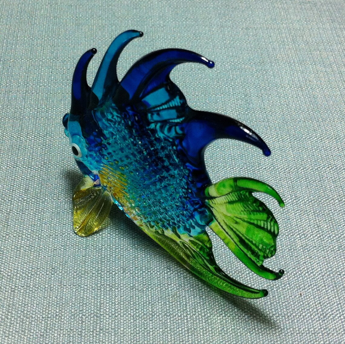 Hand Blown Glass Exotic Fish Sea Animal Cute Blue Green Etsy