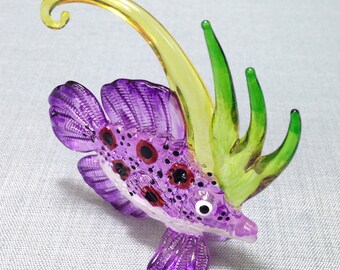 Hand Blown Glass Miniature Exotic Fish Sea Animal Purple Yellow Green White Figurine Statue Decoration Collectible Small Craft Hand Painted