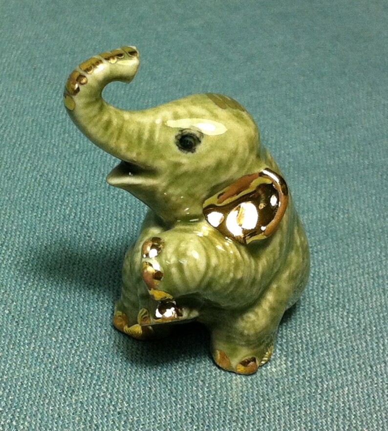 Miniature Ceramic Elephant Animal Sitting Cute Little Tiny Etsy