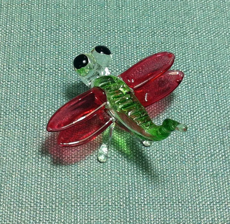 Hand Blown Glass Funny Dragonfly Insect Animal Cute Green Red Etsy