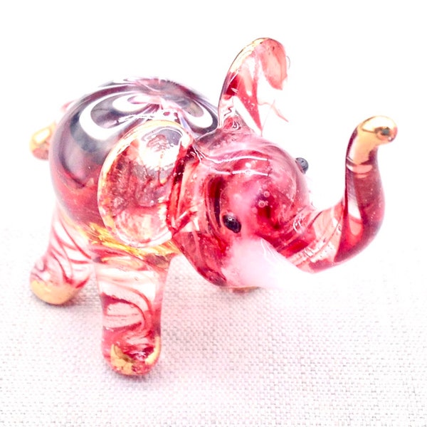 Hand Blown Glass Miniature Elephant Animal Cute Red White Black Figurine Statue Decoration Collectible Tiny Small Craft Hand Painted Figure