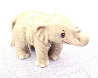 Miniature Ceramic Elephant Walking Animal Funny Cute Little Grey Figurine Tiny Statue Small Decoration Hand Painted Collectible Figure Deco