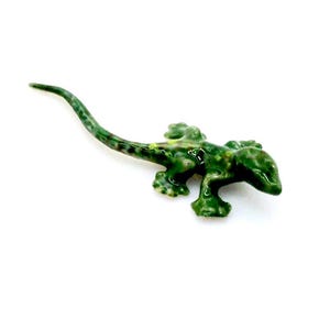 Miniature Ceramic Gecko Lizard Reptile Animal Cute Little Green Figurine Tiny Statue Small Decoration Hand Painted Craft Collectible Figure