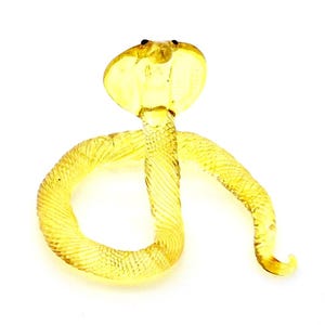 Hand Blown Glass Miniature King Cobra Snake Little Animal Yellow Figurine Tiny Statue Small Decoration Collectible Craft Painted Figure