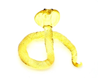 Hand Blown Glass Miniature King Cobra Snake Little Animal Yellow Figurine Tiny Statue Small Decoration Collectible Craft Painted Figure Deco