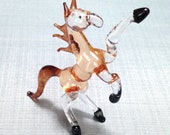 Hand Blown Glass Miniature Rearing Horse Wild Stallion Animal Cute Brown Figurine Statue Decoration Collectible Small Craft Hand Painted