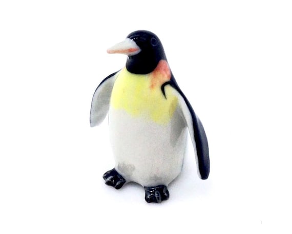 ミニチュア 陶器 皇帝ペンギン 鳥 動物 黒 白 小さな置物 小さな彫像