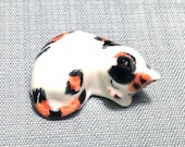 Miniature Ceramic Cat Kitty Sleeping Animal Cute Little Tiny Small White Orange Black Figurine Statue Decoration Hand Painted Collectible