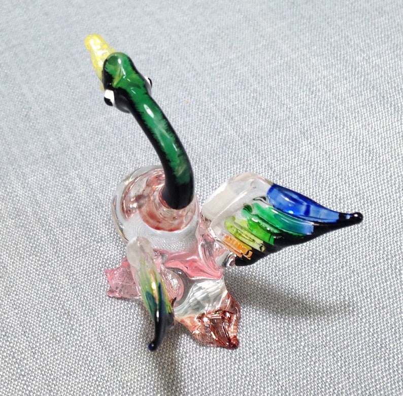 Hand Blown Glass Funny Duck Bird Animal Cute Black Green Blue Transparent Figurine Statue Decoration Collectible Small Craft Hand Painted