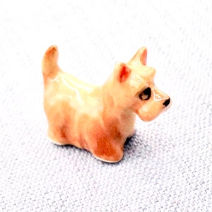 Miniature Ceramic Dog Scottish Terrier Scottie Figurine Animal Little Brown Statue Small Decoration Collectible Hand Painted Figure Craft