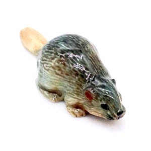 Miniature Ceramic Beaver River Animal Little Brown Beige Grey Figurine Small Statue Tiny Decoration Collectible Hand Painted Figure