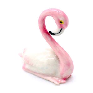 Miniature Ceramic Flamingo Animal Funny Bird Cute Little Pink White Figurine Small Statue Tiny Decoration Hand Painted Collectible Figure
