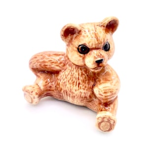 Miniature Ceramic Teddy Bear Baby Funny Animal Cute Little Brown Figurine Statue Small Decoration Hand Painted Craft Collectible Tiny Figure