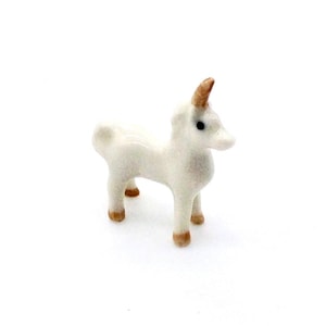 Miniature Ceramic Unicorn Horse Animal Little White Brown Figurine Tiny Statue Small Decoration Hand Painted Collectible Mini Figure Deco