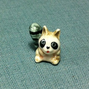 Miniature Ceramic Raccoon Mini Baby Animal Cute Little Grey White Black Figurine Tiny Statue Small Decoration Hand Painted Craft Figure Deco