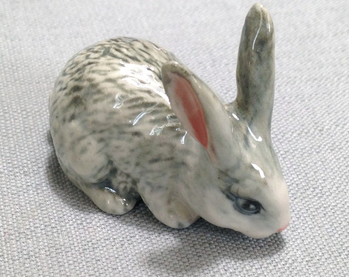 Miniature Ceramic Rabbit Bunny Animal Cute Little Funny Tiny Small Grey ...